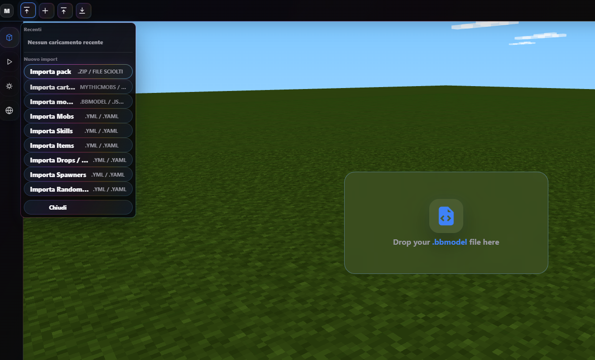 Kaho Viewer import menu with .bbmodel and pack options